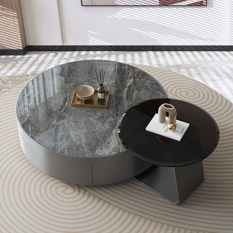 Drum Base Design Cocktail Table Rock Plate/tempered Glass Desktop Coffee Table Clearhalo 'Coffee & Accent Tables' 'Coffee Tables' 'coffee_tables' 'furn' 'furn_coffee_tables' 'Furniture' 'furniture_coffee_tables' 'Living Room Furniture' 1200x1200_dd350612-b22a-4d4b-8336-b7a8d9e782eb