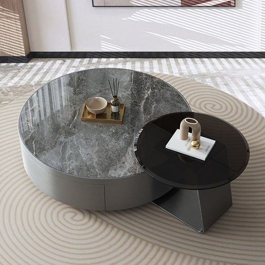 Drum Base Design Cocktail Table Rock Plate/tempered Glass Desktop Coffee Table Clearhalo 'Coffee & Accent Tables' 'Coffee Tables' 'coffee_tables' 'furn' 'furn_coffee_tables' 'Furniture' 'furniture_coffee_tables' 'Living Room Furniture' 1200x1200_dd350612-b22a-4d4b-8336-b7a8d9e782eb