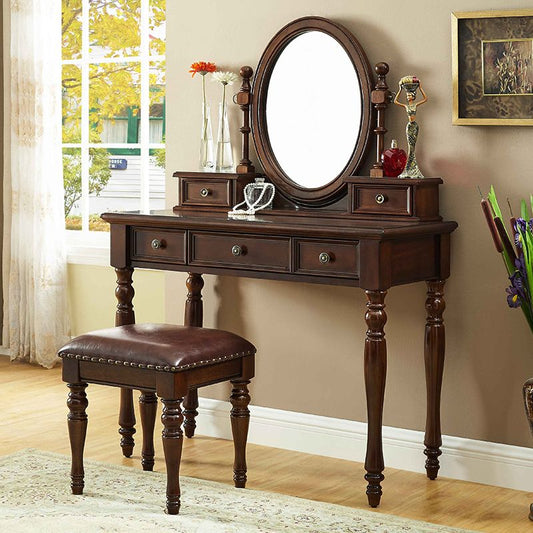 Spiegelte Holz -Make -up -Schminktischhocker in braunem Finish