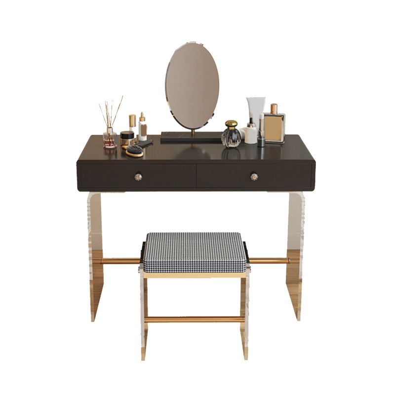 2 Drawers Clear Acrylic Makeup Table Contemporary 17.72" D Vanity Set with Stool & Mirror Clearhalo 'Bedroom Furniture' 'furn' 'furn_makeup_vanities' 'Furniture' 'Makeup Vanities' 'makeup_vanities' 1200x1200_dd3b82be-0706-4b2b-9999-a2bb8e1892be