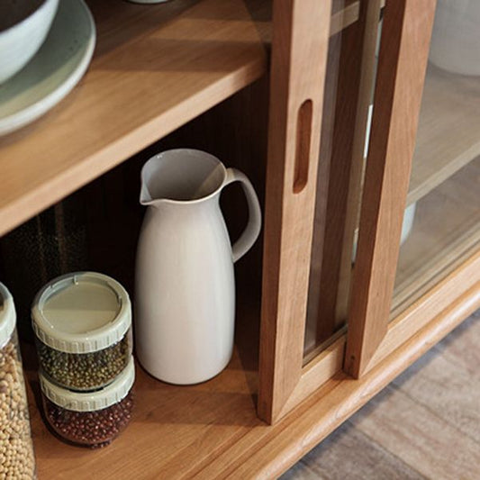 Glazen deur dennenhout dressoir moderne serverkast met opslag voor eetkamer