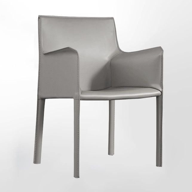 Silla de silla de comedor de cuero contemporánea en acabado mate con patas de acero