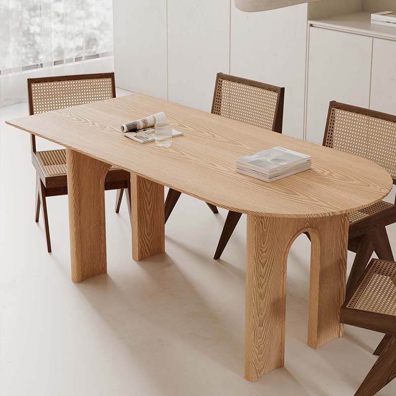 Mesa de comedor de madera moderna, mesa de comedor con pedestal doble para comedor