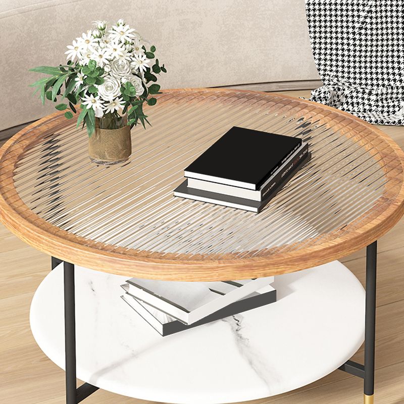 Round Coffee Table Glass Nesting Coffee Table Set with Shelf