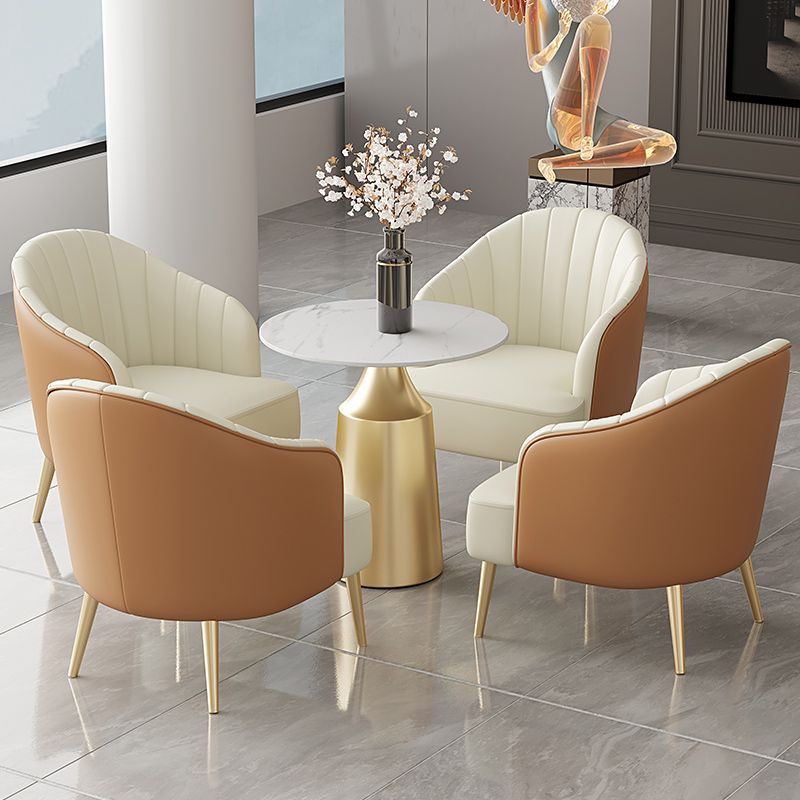 Glam Round Dining Table Set 1/5 Pieces Dinette Set with White Stone Top Clearhalo 'Dining Room Sets' 'Dining Tables & Seating' 'dining_room_set' 'furn' 'furn_dining_room_set' 'Furniture' 'Kitchen & Dining Furniture' 1200x1200_dd4f3563-0266-48c5-9892-84537c1841c1