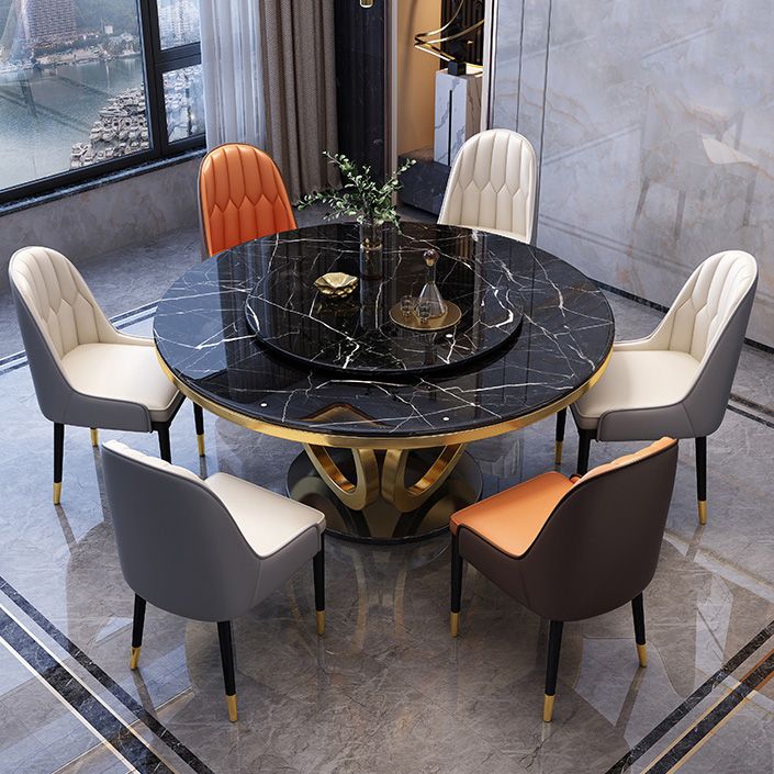 Faux Marble Dining Table Luxury Round Dining Site Table with Turntable