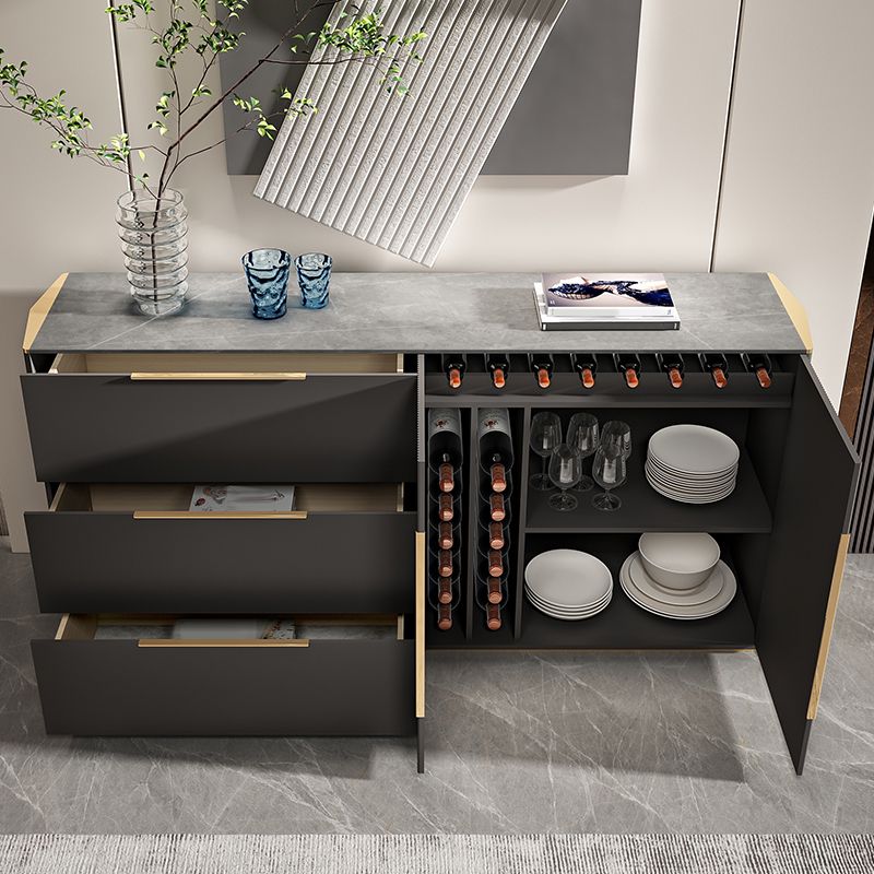 Stegno a buffet in pietra in stile glam Black boxet ingegnerizzato in legno con 3 disegni
