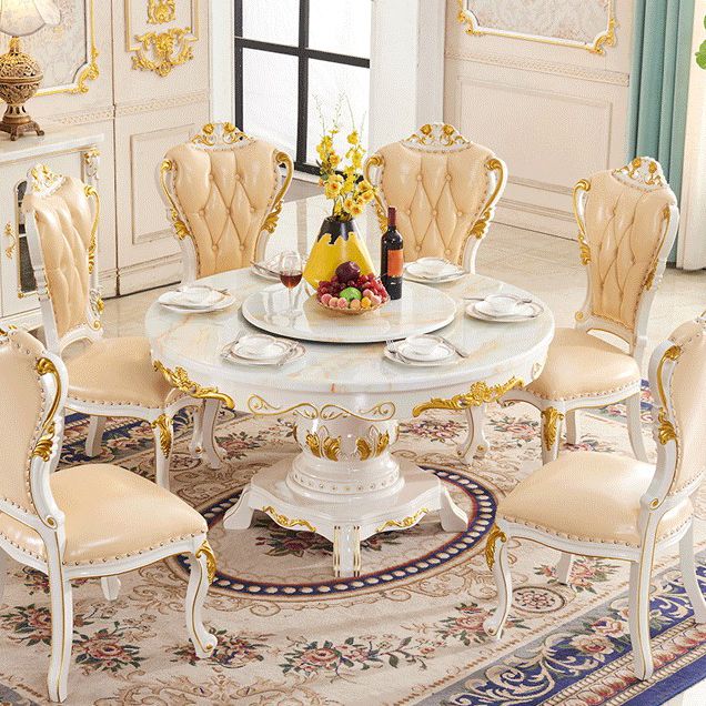 Victorian Style Stone Dining Table Round Dining Table with Wooden Base Clearhalo ' dining_table' 'Dining Tables & Seating' 'Dining Tables' 'furn' 'furn_dining_table' 'Furniture' 'furniture_dining_table' 'Kitchen & Dining Furniture' 'kitchen&dining_furn' 'kitchen' 'kitchen_dining_table' 1200x1200_dd5e3dee-cfa6-460e-a2d7-a4e015c8becd