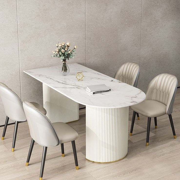 Contemporary Style Stone Dining Table Double Pedestal Base Freeform Table for Home Clearhalo ' dining_table' 'Dining Tables & Seating' 'Dining Tables' 'furn' 'furn_dining_table' 'Furniture' 'furniture_dining_table' 'Kitchen & Dining Furniture' 'kitchen&dining_furn' 'kitchen' 'kitchen_dining_table' 1200x1200_dd5f2e4a-01c7-42ea-96f7-15bd029bb559