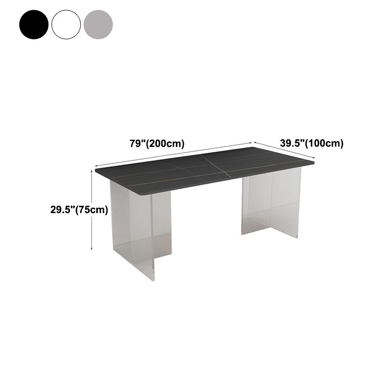 Rectangular Stone Dining Table Acrylic Furniture with Double Pedestal in Matte Finish