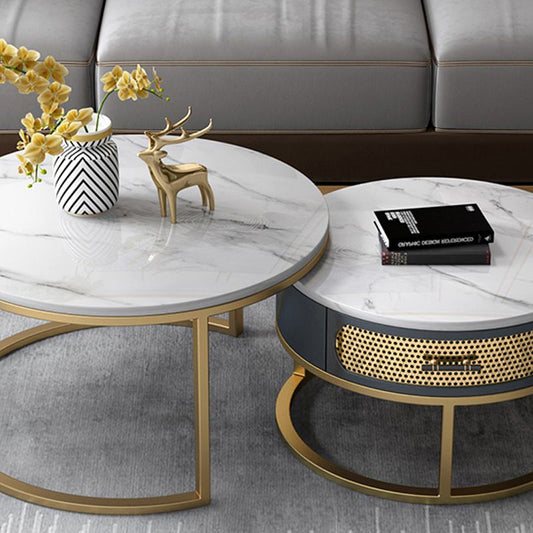 スレートラウンドフレームコーヒーテーブルモダンなコーヒーテーブルセットをネストする