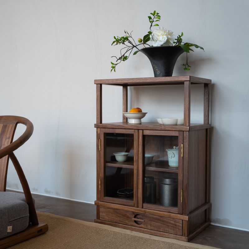 Porta in vetro in stile moderno in legno massiccio espresso con 1 cassetto