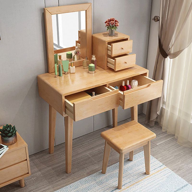 Mirrored Wood Makeup Dressing Table Stool Set with 4 Drawers Clearhalo 'Bedroom Furniture' 'furn' 'furn_makeup_vanities' 'Furniture' 'Makeup Vanities' 'makeup_vanities' 1200x1200_dd6bc5f5-dfca-4f34-9df2-46389f23b49d