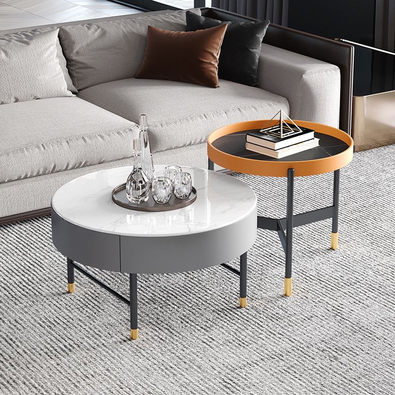 Glam Cocktail Table Round Stone 4 Legs Gold Coffee Cocktail Table