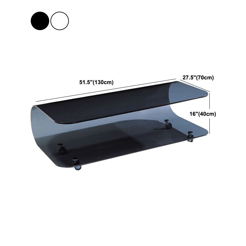 Contemporary Glass Shelf Included Coffee Cocktail Table with Casters Clearhalo 'Coffee & Accent Tables' 'Coffee Tables' 'coffee_tables' 'furn' 'furn_coffee_tables' 'Furniture' 'Living Room Furniture' 1200x1200_dd6be48d-b5d7-4f01-a191-44ccce6dafc2