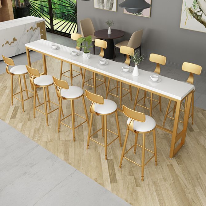 Glam Iron Bar Dining Table White Wood Rectangle Indoor Bistro Table with Footrest Clearhalo 'Bar Furniture' 'Bar Tables' 'bar_tables' 'furn' 'furn_bar_tables' 'Furniture' 'furniture_bar_tables' 'Kitchen & Dining Furniture' 1200x1200_dd6ec195-c6ad-43a1-83bb-37e9a72964e1
