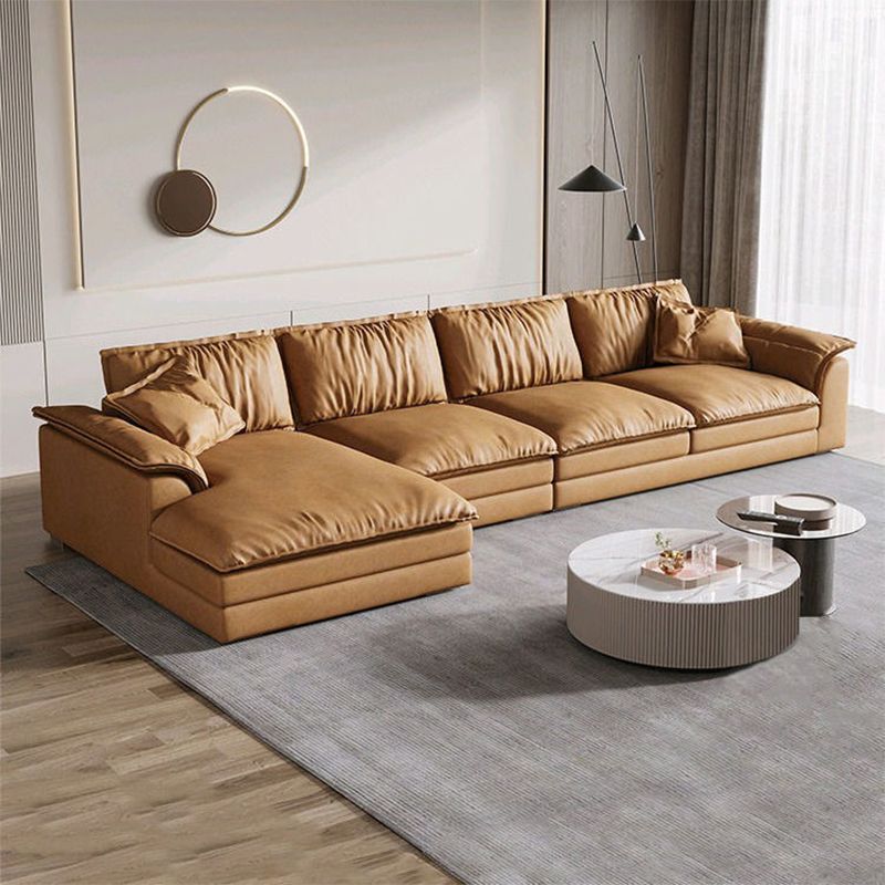 Pillow Top Arm Sofa & Chaise Faux Leather Cushions Loose Back Sofa