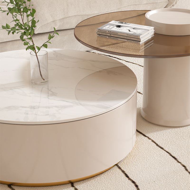 Drum Coffee Table Round Slate Top Cocktail Table with 2 Storage Drawers Clearhalo 'Coffee & Accent Tables' 'Coffee Tables' 'coffee_tables' 'furn' 'furn_coffee_tables' 'Furniture' 'Living Room Furniture' 1200x1200_dd72e3fa-c608-45f5-87bd-c7710a4e2130