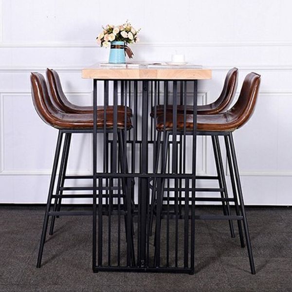 Natural Finish Pine Wood Top Bistro Table with Metal Double Pedestal Clearhalo 'Bar Furniture' 'Bar Tables' 'bar_tables' 'furn' 'furn_bar_tables' 'Furniture' 'Kitchen & Dining Furniture' 1200x1200_dd74757d-eba1-44c5-ac15-323b412db311