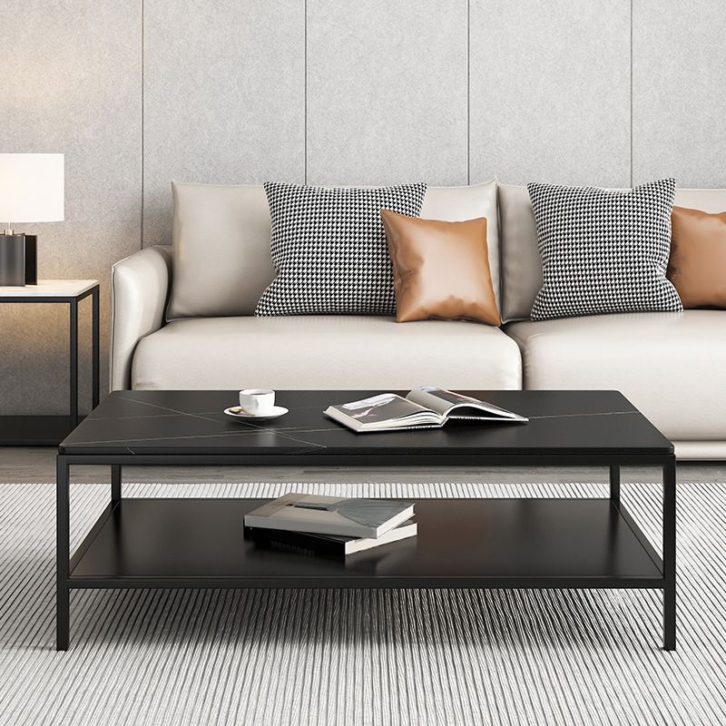 Tavolino da cocktail rettangolare in ardesia con 4 gambe e ripiano portaoggetti