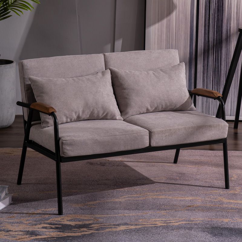 Black Industrial Linen Sofa with Bolster Pillows 29.53"High Square Arm Sofa Clearhalo 'furn' 'furn_sofas' 'Furniture' 'furniture_sofas' 'kitchen' 'kitchen_sofas' 'Living Room Furniture' 'Sofa' 'sofas' 1200x1200_dd78dbd5-77a6-4331-ab2b-98043c2dd211