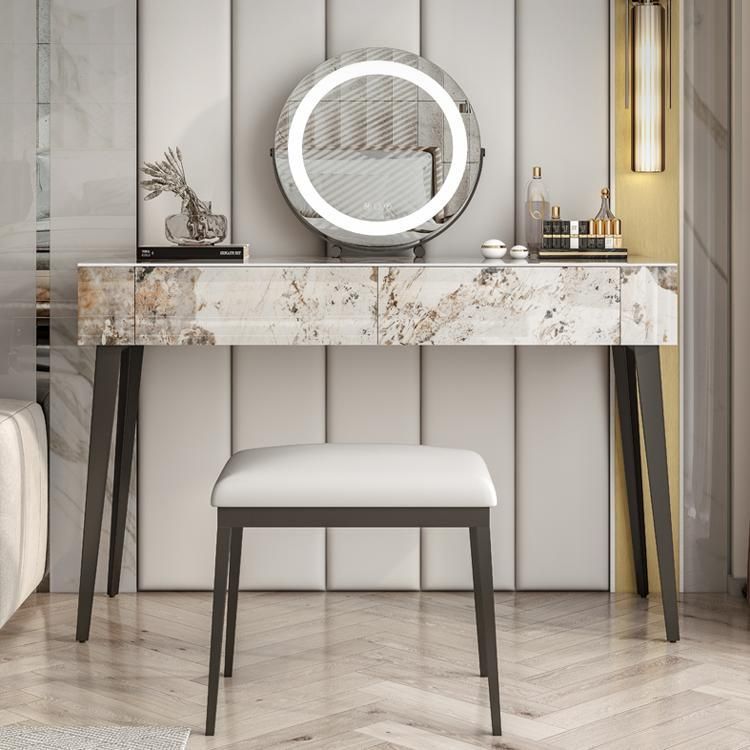 Stone Top -Schminktischhocker schwarze Eitelkeit mit Holzschubladen