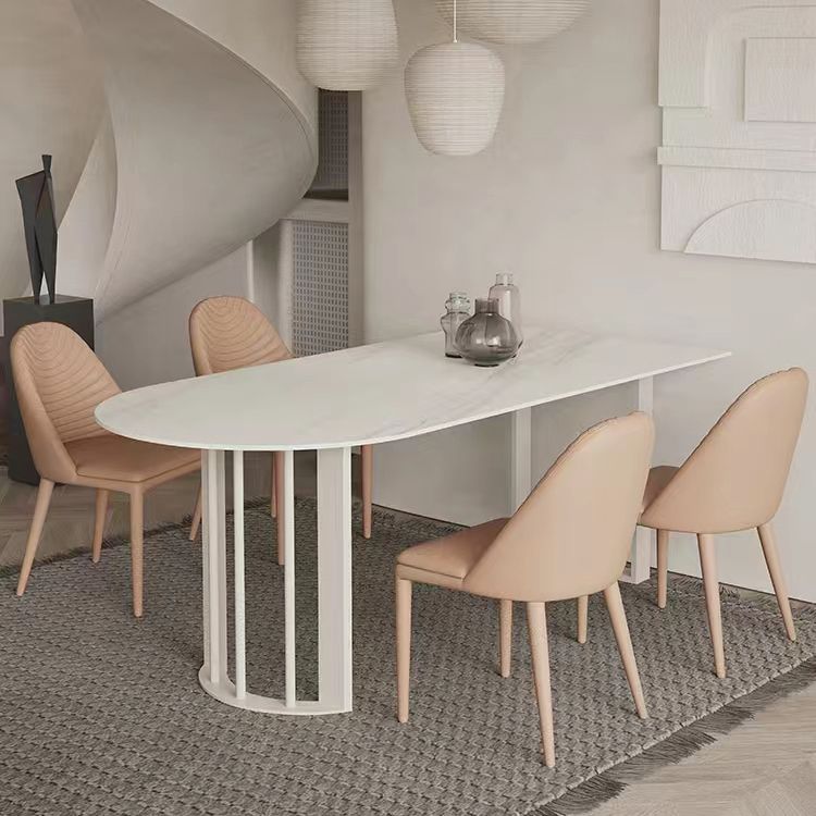 Modern Stone Top Oval Dinette Table Metal Base Dining Table in White Clearhalo 'Dining Tables & Seating' 'Dining Tables' 'dining_table' 'furn' 'furn_dining_table' 'Furniture' 'furniture_dining_table' 'Kitchen & Dining Furniture' 1200x1200_dd7b004d-185f-4538-82cf-e1be2ca95791