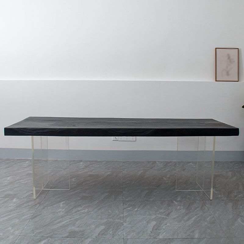 Modern Rectangle Dining Table Black Pine Solid Wood Top Dining Site Table Clearhalo 'Dining Tables & Seating' 'Dining Tables' 'dining_table' 'furn' 'furn_dining_table' 'Furniture' 'furniture_dining_table' 'Kitchen & Dining Furniture' 1200x1200_dd7ecab5-43b5-49a9-b217-7b95facec6bc