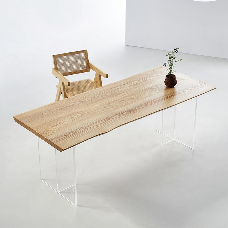 Natural Ash Wood Dining Table Rectangle Clear Acrylic Double Pedestal Table Clearhalo 'Dining Tables & Seating' 'Dining Tables' 'dining_table' 'furn' 'furn_dining_table' 'Furniture' 'Kitchen & Dining Furniture' 1200x1200_dd7f08e4-3759-4da8-8a89-baece2c844f6