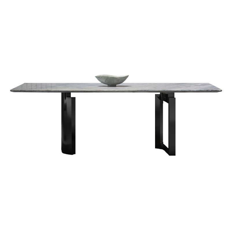 Hedendaagse rechthoek blauw marmer eettafel met dubbele voetstuk