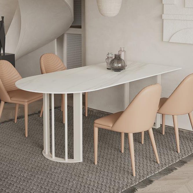 Living Room Simple Stone Table White Oval Table with Metal Pedestal Clearhalo 'Dining Tables & Seating' 'Dining Tables' 'dining_table' 'Furniture' 'furniture_dining_table' 'Kitchen & Dining Furniture' 'kitchen' 'kitchen_dining_table' 1200x1200_dd82fab5-95ae-4f16-b9f7-ab263b0941de