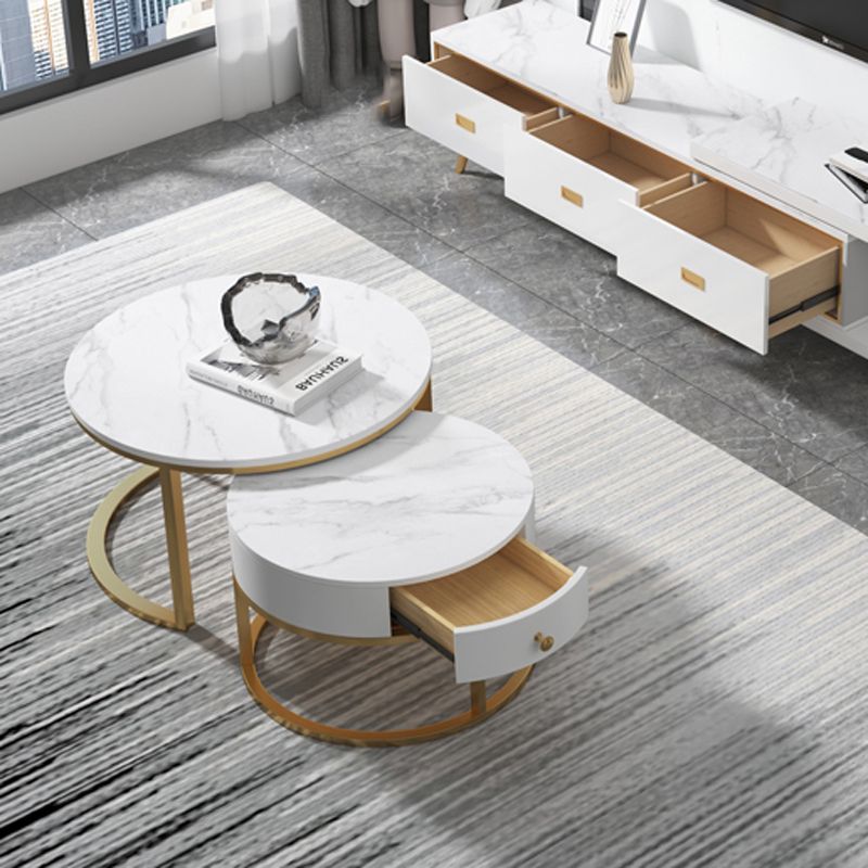 Slate Frame Coffee Table Round Nesting Coffee Table Set for Living Room Clearhalo 'Coffee & Accent Tables' 'Coffee Tables' 'coffee_tables' 'furn' 'furn_coffee_tables' 'Furniture' 'Living Room Furniture' 1200x1200_dd841db7-87c2-48af-9e5a-09ec0411c306