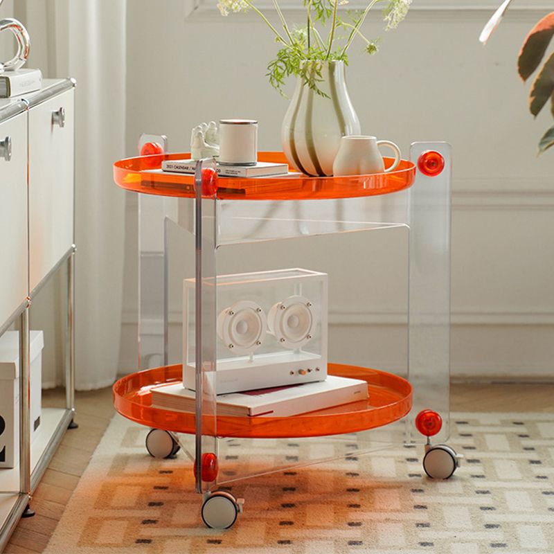 Contemporary Tray Top End Table Set Dia 25.6" 2 - Tier Side Table with Casters