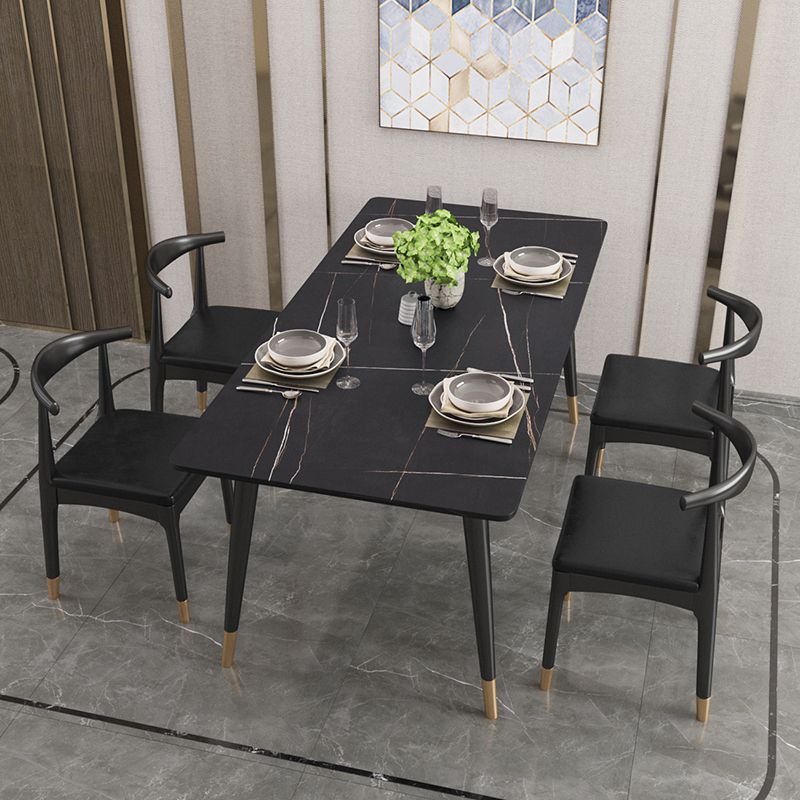 Modern Black Base Dining Set 1/4/5/7 Pieces Stone Top Indoor Dinette Set Clearhalo 'Dining Room Sets' 'Dining Tables & Seating' 'dining_room_set' 'furn' 'furn_dining_room_set' 'Furniture' 'Kitchen & Dining Furniture' 1200x1200_dd85e862-7f15-4049-98c9-008d090d9e38