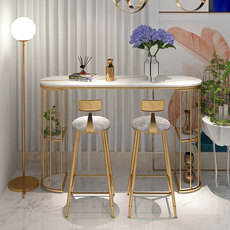 Glam Iron Bar Dining Table Stone Top Oval Indoor Bistro Table with 2-Shelf Fixed Table Clearhalo 'Bar Furniture' 'Bar Tables' 'bar_tables' 'furn' 'furn_bar_tables' 'Furniture' 'furniture_bar_tables' 'Kitchen & Dining Furniture' 1200x1200_dd8662f5-eb8e-4bf6-b5fb-57c54b0024a8