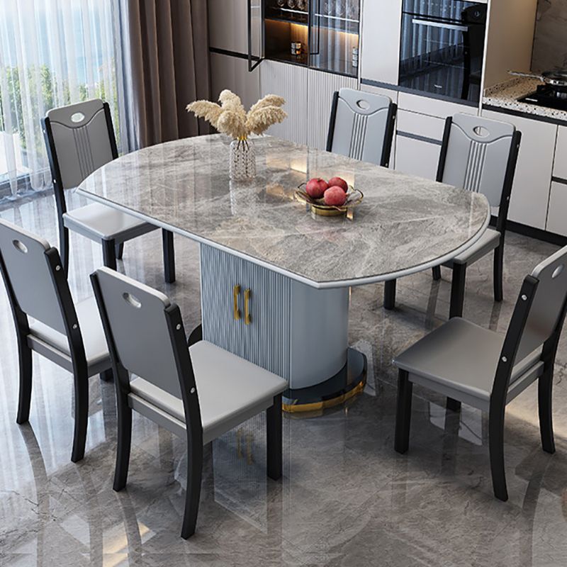 Glam Round Pedestal Dining Table Home Sintered Stone Drop-Leaf Table with Drawers Clearhalo 'Dining Tables & Seating' 'Dining Tables' 'dining_table' 'furn' 'furn_dining_table' 'Furniture' 'furniture_dining_table' 'Kitchen & Dining Furniture' 'kitchen' 'kitchen_dining_table' 1200x1200_dd890bb5-f268-4f80-b79f-d3014f72d33d