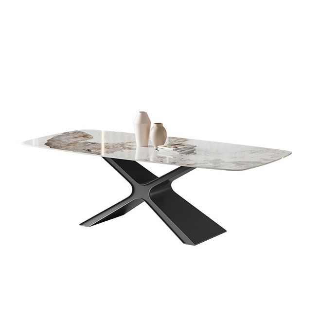 Industrial Style Rectangle Table Sintered Stone Dining Table with Metal Legs for Home Use Clearhalo 'Dining Tables & Seating' 'Dining Tables' 'dining_table' 'furn' 'furn_dining_table' 'Furniture' 'Kitchen & Dining Furniture' 1200x1200_dd92b695-f77b-4bd2-adda-2f5acd39eb91