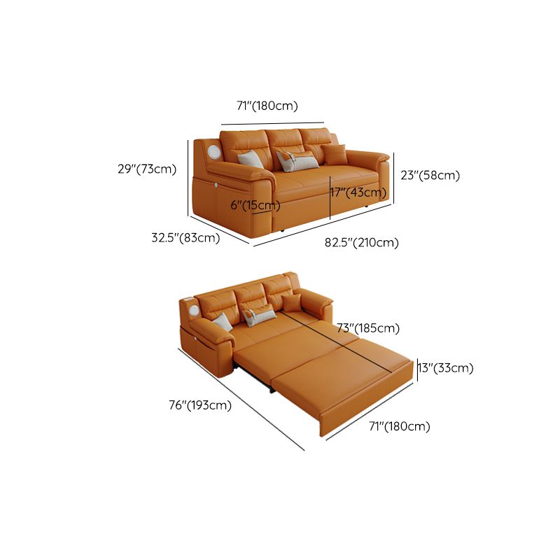 32" Wide Scandinavian Sofa Futon Foldable Orange Sleeper Sofa