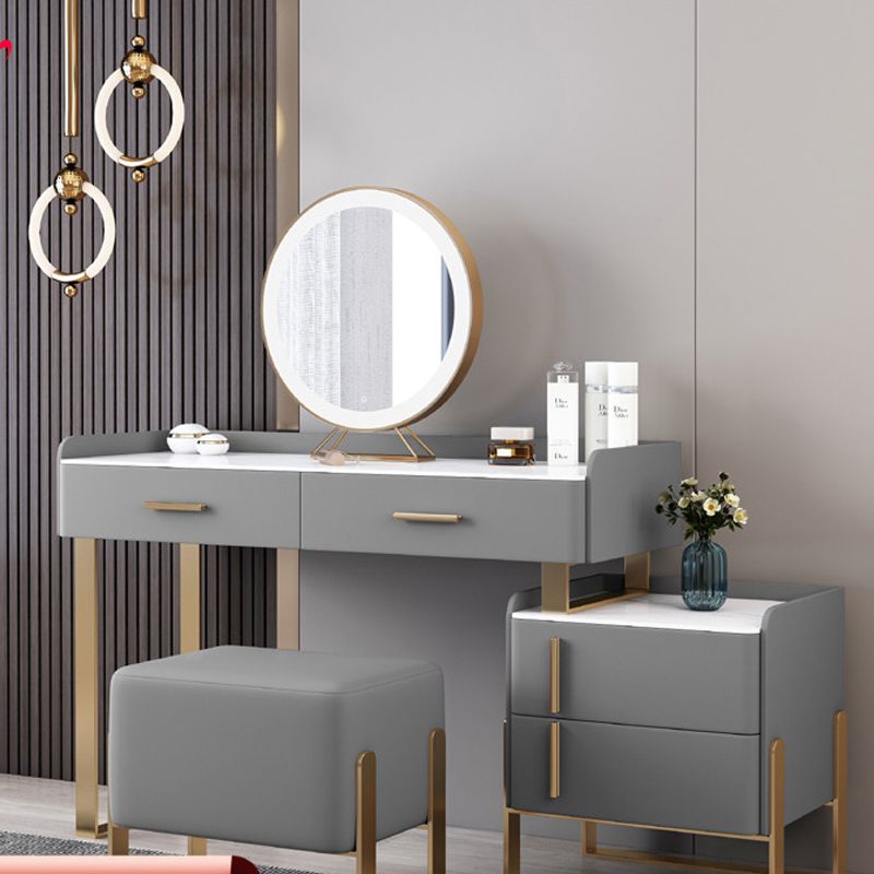 Tavolo da toeletta in legno in legno in legno massiccio grigio top di pietra con 4 cassetti