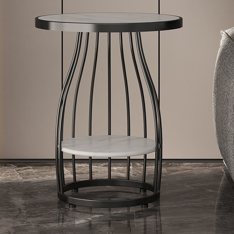 Tavolino rotondo moderno in ardesia da 19,6 pollici in metallo tavolino con scaffale