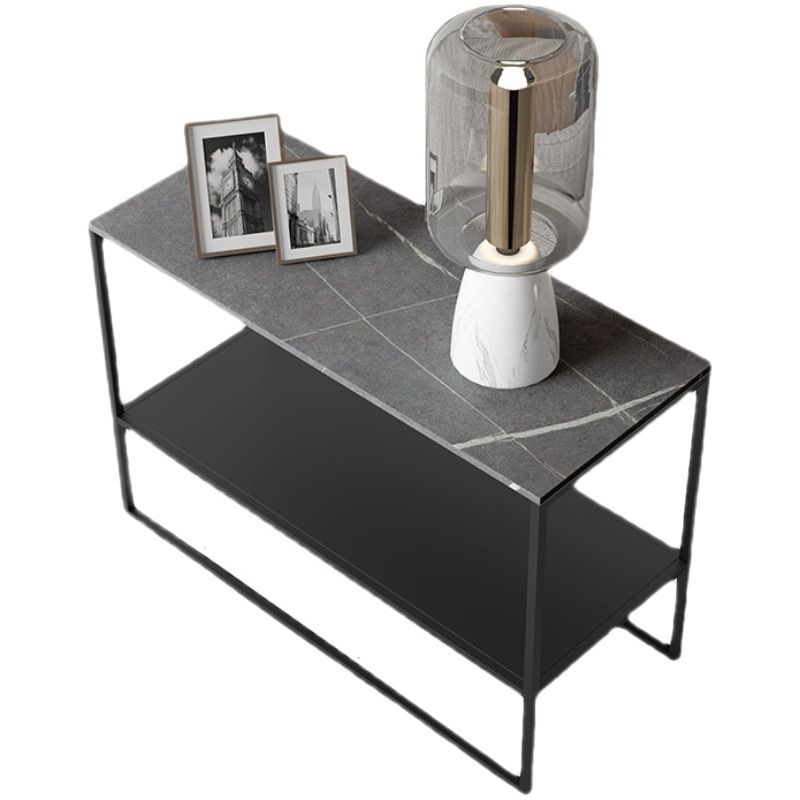 Contemporary Sled with Shelf Rectangular Double Tier Living Room Side Table