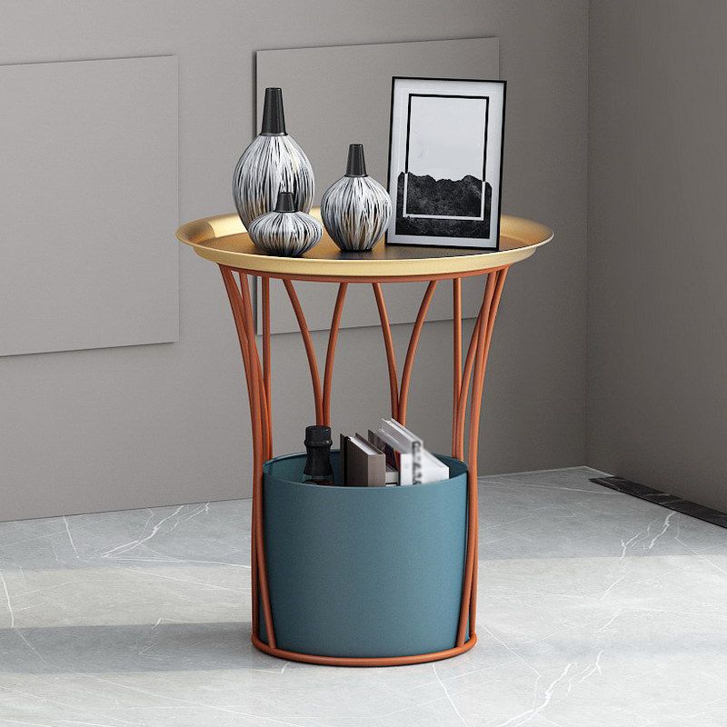 Iron Pedestal Side Table Round Tray Top Side End Table with Storage Clearhalo 'Coffee & Accent Tables' 'End & Side Tables' 'end_side_table' 'end_side_tables' 'furn' 'furn_end_side_tables' 'Furniture' 'furniture_end_side_table' 'Living Room Furniture' 1200x1200_dd98c251-5b12-4fb1-8c3a-c1182a36579f