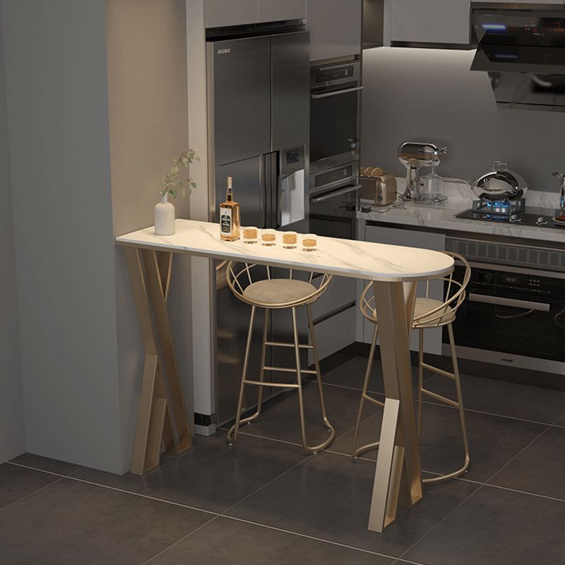 Glam Stone Indoor Pub Bar Table Gold Iron Bar Dining Table with Double Pedestal Clearhalo 'Bar Furniture' 'Bar Tables' 'bar_tables' 'furn' 'furn_bar_tables' 'Furniture' 'furniture_bar_tables' 'Kitchen & Dining Furniture' 'kitchen&dining_furn' 'kitchen' 1200x1200_dd9b5a5e-3d01-4e0e-ad13-1436441aec37