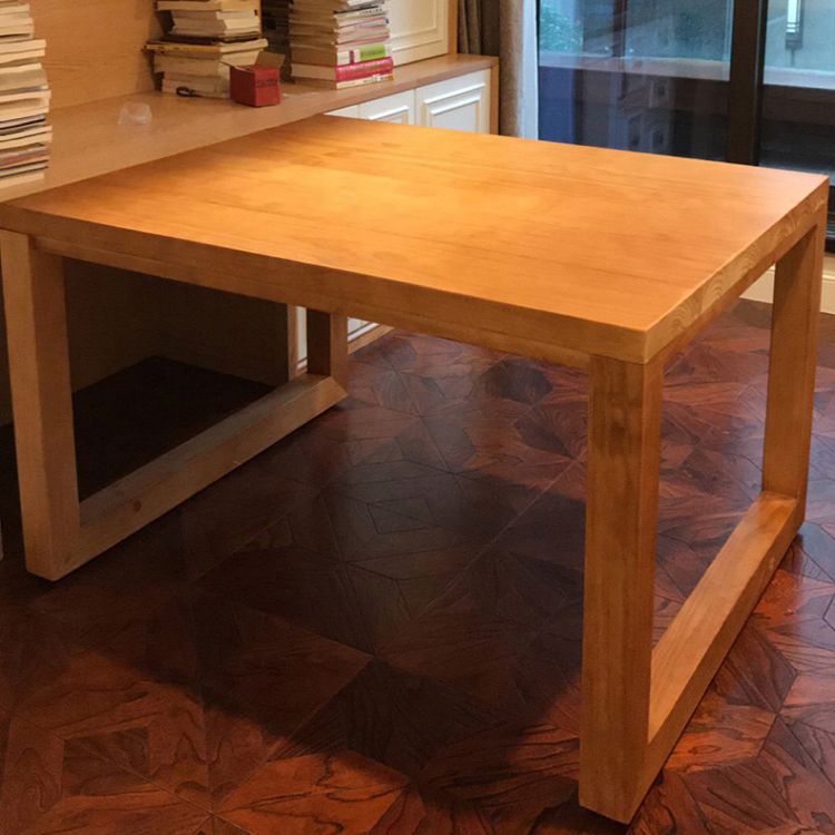 Simple Solid Wood Rectangle Dining Table Khaki Kitchen Dining Table with Double Pedestal Bases Clearhalo ' dining_table' 'Dining Tables & Seating' 'Dining Tables' 'furn' 'furn_dining_table' 'Furniture' 'furniture_dining_table' 'Kitchen & Dining Furniture' 'kitchen&dining_furn' 'kitchen' 'kitchen_dining_table' 1200x1200_dd9e9a3c-d460-408f-a643-2868178e824b