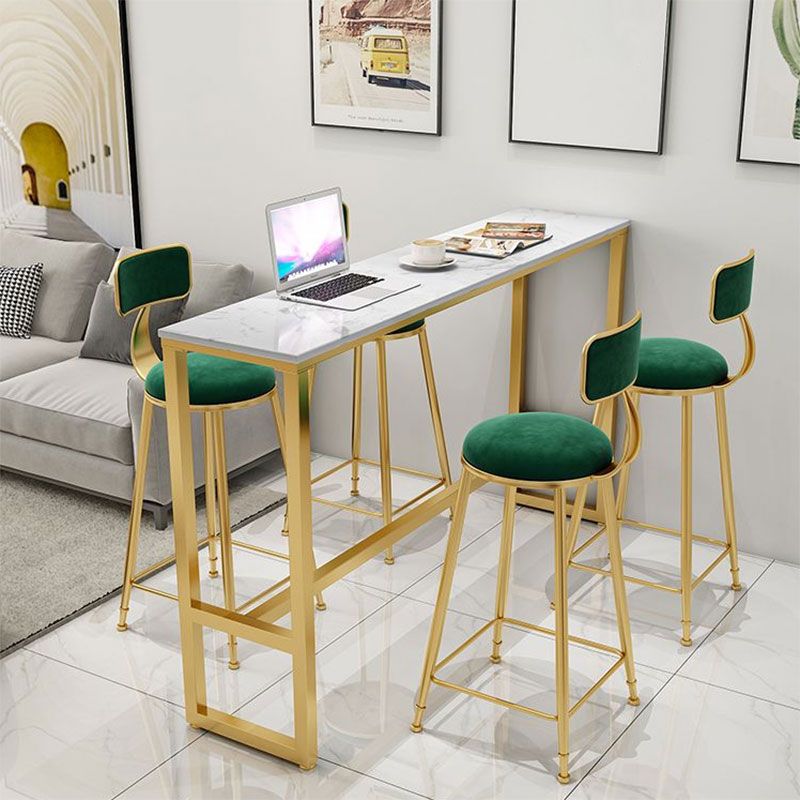 Glam Rectangle Faux Marble Bistro Table Indoor Iron Bar Dining Table with Trestle Pedestal Clearhalo 'Bar Furniture' 'Bar Tables' 'bar_tables' 'furn' 'furn_bar_tables' 'Furniture' 'furniture_bar_tables' 'Kitchen & Dining Furniture' 1200x1200_dd9f0dc9-fd39-407e-a2af-a75ad413d570