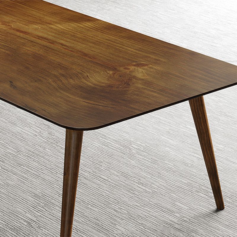 Rectangular Shaped Wooden Conference Table 4 Legs Writing Desk in Brown