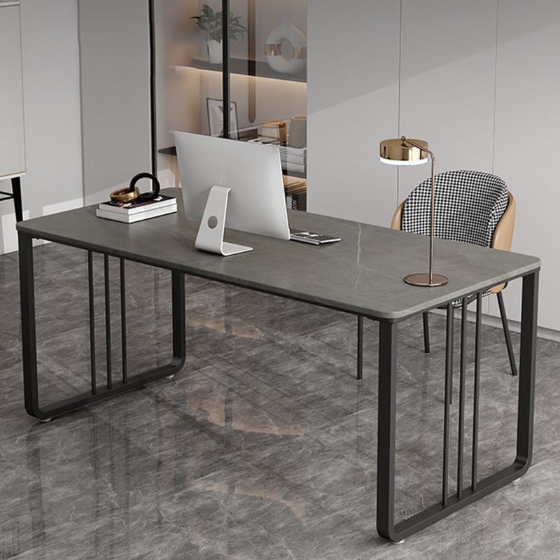 Contemporary Rectangle Writing Desk Antique Finish Office Desk with Metal Legs
