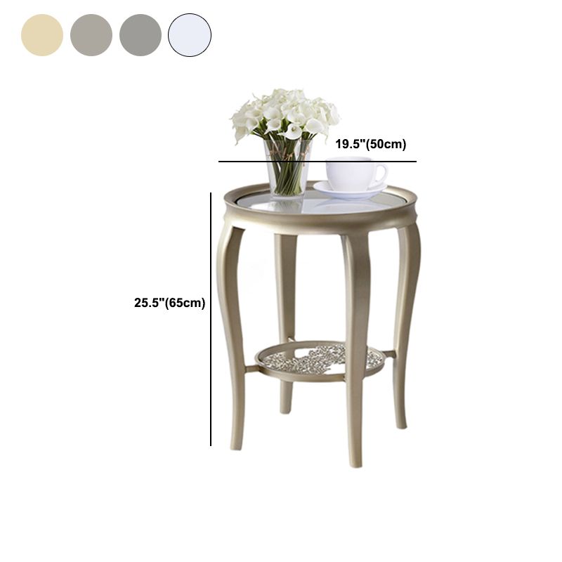 Table d'appoint en verre rond de 25,6 "de haut en bois à 4 jambes table de bout avec étagère