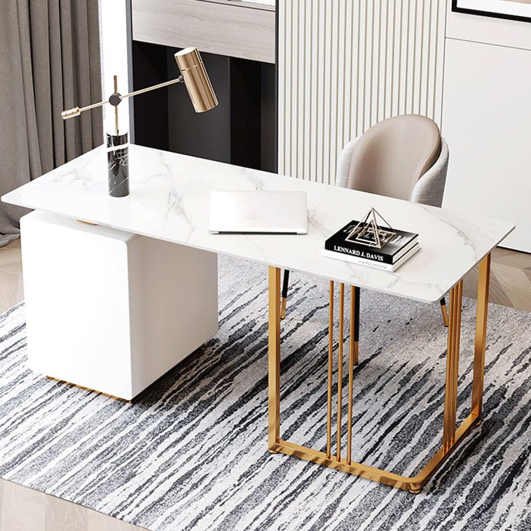 Glam Style Writing Desk Study Room Office Desk with 3-drawer Clearhalo 'Furniture' 'furniture_office_desk' 'Office Desks' 'Office Furniture' 'office_desk' 1200x1200_dda78c0d-c08f-499b-bcbf-de24a6ef01e2