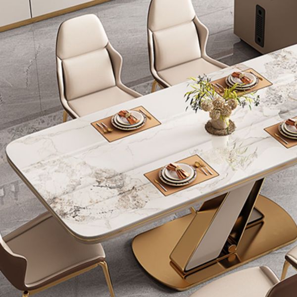 Traditional Luxury Dining Table Stone Rectangle Fixed Table with Pedestal Base Clearhalo 'Dining Tables & Seating' 'Dining Tables' 'dining_table' 'furn' 'furn_dining_table' 'Furniture' 'Kitchen & Dining Furniture' 1200x1200_dda94e4e-fc21-4597-9f06-956f6abcee55